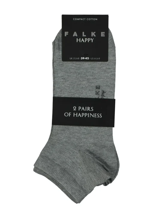 FALKE Happy heren enkelsokken (2-pack), licht grijs (light grey melange)