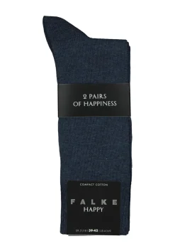 FALKE Happy herensokken (2-pack), marine blauw melange (navy melange)