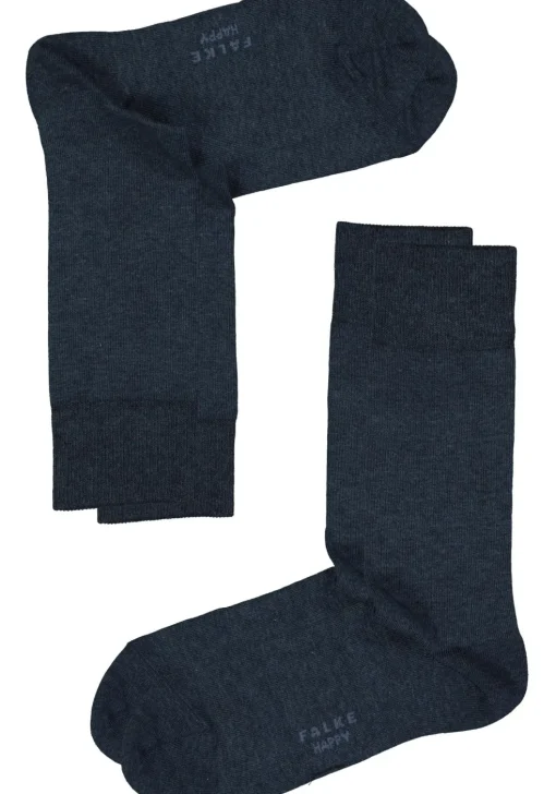FALKE Happy herensokken (2-pack), marine blauw melange (navy melange)
