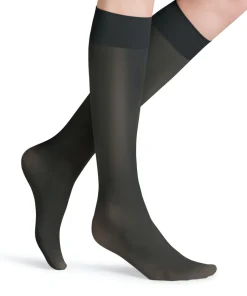FALKE Matt Deluxe 20 DEN dames kniekousen, antraciet grijs (graphite)