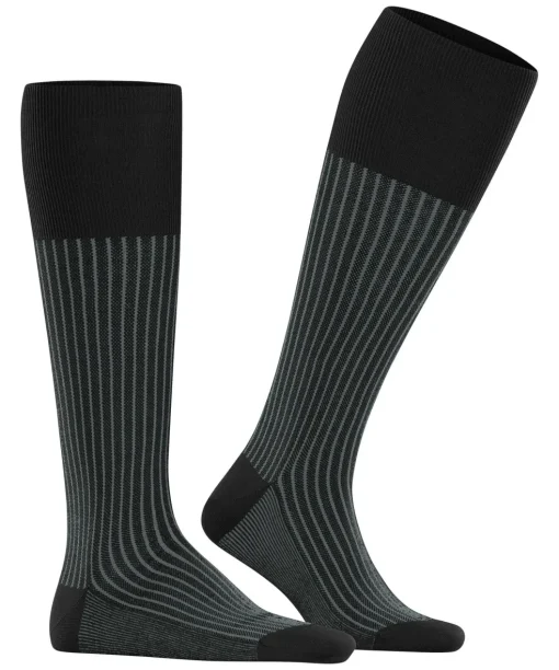 FALKE Oxford Stripe heren kniekousen, zwart (black-mix)