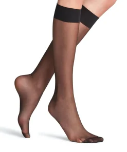 FALKE Seidenglatt 15 DEN dames kniekousen, zwart (black)