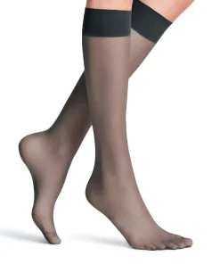 FALKE Seidenglatt 15 DEN dames kniekousen, antraciet grijs (graphite)