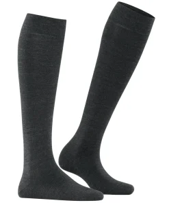 FALKE Softmerino dames kniekousen, antraciet grijs (anthra.mel)