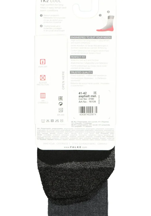 FALKE TK2 Cool dames wandelsokken, grijs (asphalt melange)