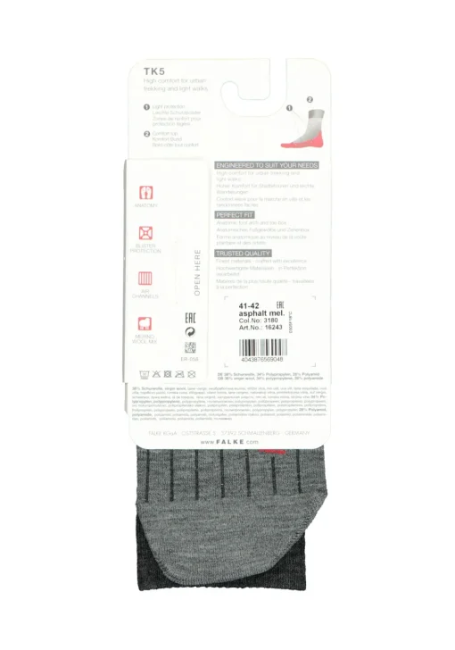 FALKE TK5 dames wandelsokken, antraciet grijs (asphalt melange)