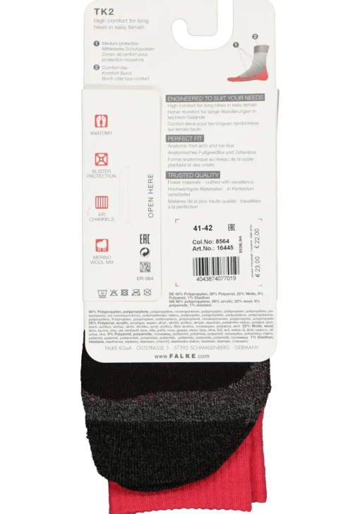 FALKE TK2 dames wandelsokken, roze-mix