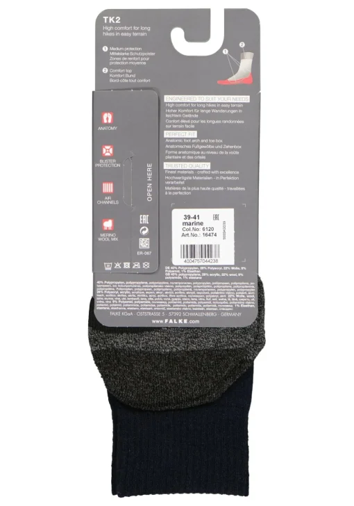 FALKE TK2 heren wandelsokken, blauw (marine)