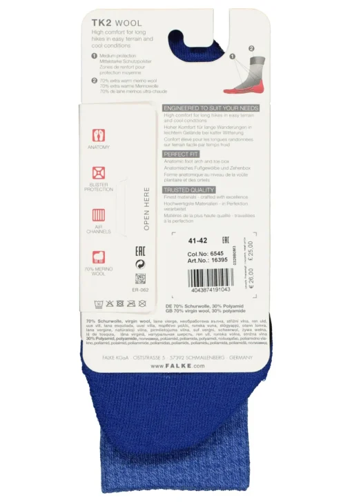 FALKE TK2 Wool dames wandelsokken, blauw-mix