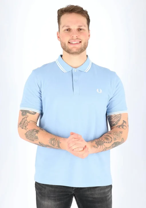 Fred Perry M3600 polo twin tipped shirt, heren polo Sky / Snow White / Snow White