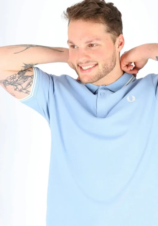 Fred Perry M3600 polo twin tipped shirt, heren polo Sky / Snow White / Snow White