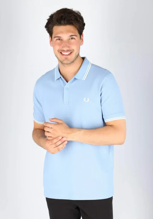 Fred Perry M3600 polo twin tipped shirt, heren polo Sky / Snow White / Snow White