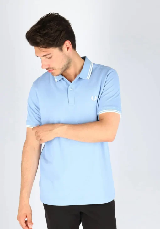 Fred Perry M3600 polo twin tipped shirt, heren polo Sky / Snow White / Snow White