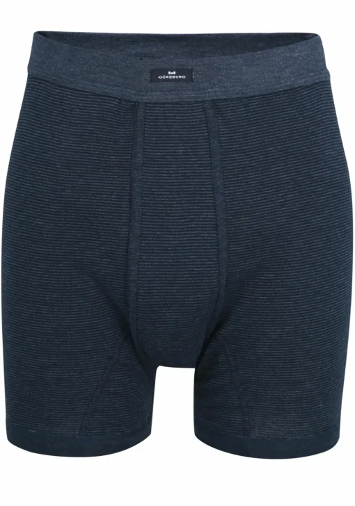 Gotzburg heren boxer lang met gulp (1-pack), middenblauw gestreept
