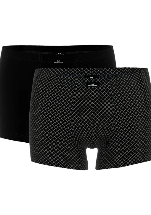 Gotzburg heren boxer normale lengte (2-pack), zwart geruit