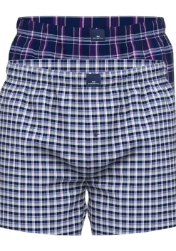 Gotzburg heren boxershorts geweven wijd model met gulp (2-pack), middenblauw geruit