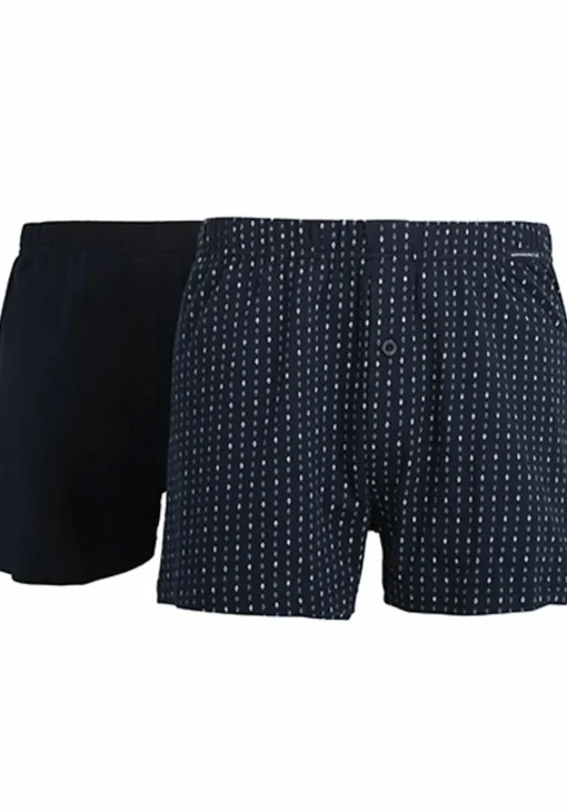 Gotzburg heren boxershorts wijd model met gulp (2-pack), donkerblauw uni en dessin