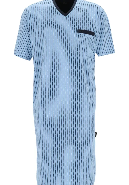 Gotzburg heren nachthemd, V-hals, lichtblauw met blauw en wit dessin