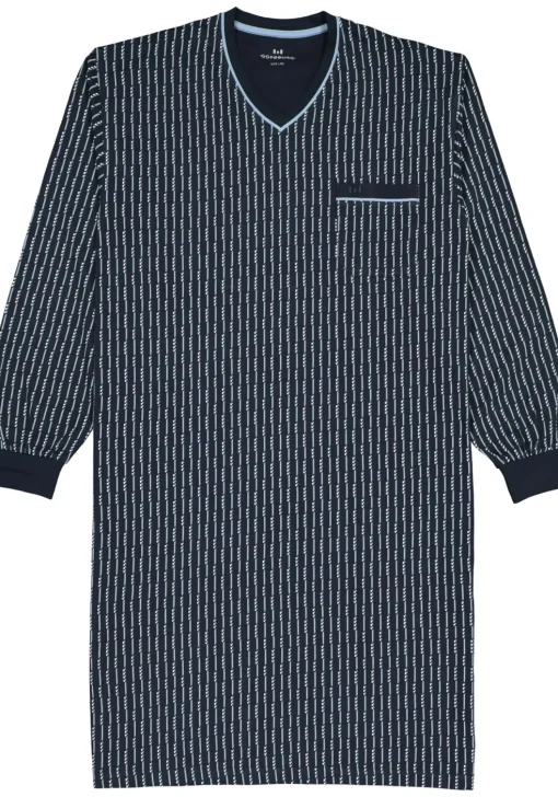 Gotzburg heren nachthemd, blauw met lichtblauw en wit dessin