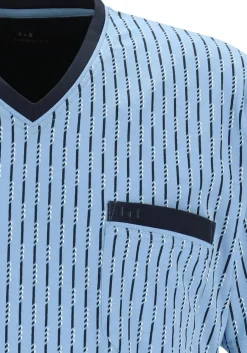 Gotzburg heren nachthemd, V-hals, lichtblauw met blauw en wit dessin