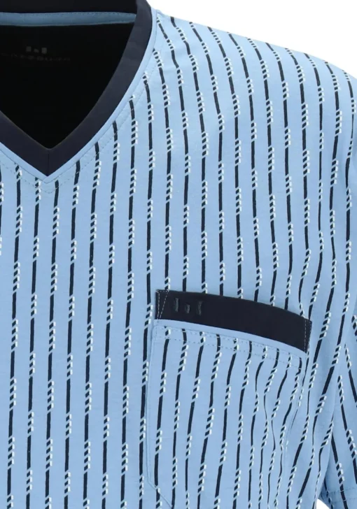 Gotzburg heren nachthemd, V-hals, lichtblauw met blauw en wit dessin