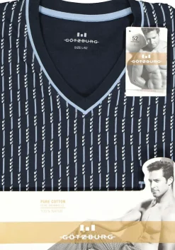Gotzburg heren nachthemd, blauw met lichtblauw en wit dessin