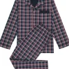 Gotzburg heren pyjama met knopen, geweven heren pyjama niet elastisch, blauw met rood en wit geruit