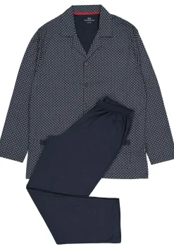Gotzburg heren pyjama met knoopjes, blauw met rood en wit dessin