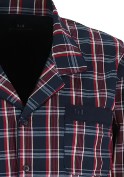 Gotzburg heren pyjama met knopen, geweven heren pyjama niet elastisch, blauw met rood en wit geruit