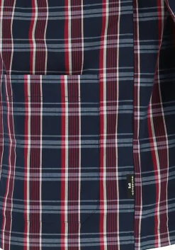Gotzburg heren pyjama met knopen, geweven heren pyjama niet elastisch, blauw met rood en wit geruit