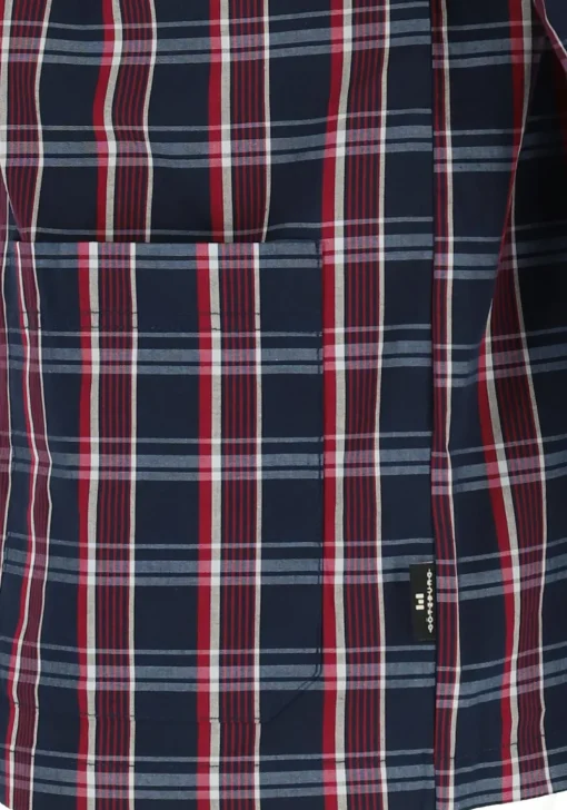 Gotzburg heren pyjama met knopen, geweven heren pyjama niet elastisch, blauw met rood en wit geruit