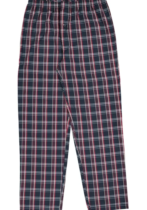 Gotzburg heren pyjama met knopen, geweven heren pyjama niet elastisch, blauw met rood en wit geruit
