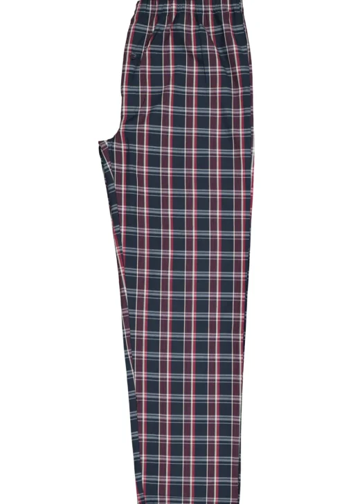 Gotzburg heren pyjama met knopen, geweven heren pyjama niet elastisch, blauw met rood en wit geruit