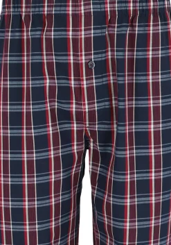 Gotzburg heren pyjama met knopen, geweven heren pyjama niet elastisch, blauw met rood en wit geruit