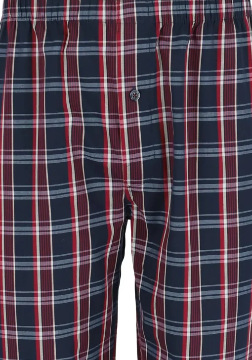 Gotzburg heren pyjama met knopen, geweven heren pyjama niet elastisch, blauw met rood en wit geruit
