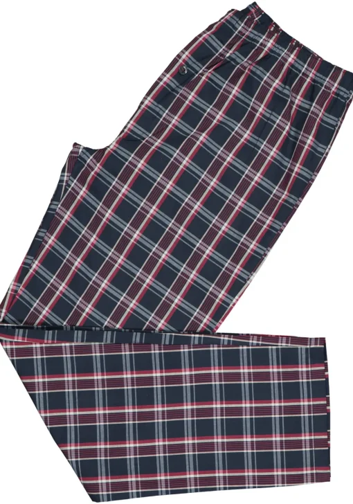 Gotzburg heren pyjama met knopen, geweven heren pyjama niet elastisch, blauw met rood en wit geruit