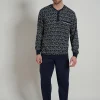 Gotzburg heren pyjama O-hals met knoopjes, middenblauw dessin