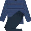 Gotzburg heren pyjama V-hals, middenblauw gestreept
