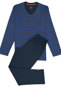 Gotzburg heren pyjama V-hals, middenblauw gestreept
