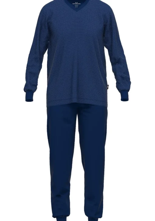 Gotzburg heren pyjama V-hals, donkerblauw gestreept