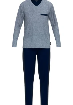 Gotzburg heren pyjama V-hals, middenblauw melange