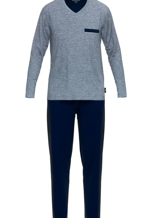 Gotzburg heren pyjama V-hals, middenblauw melange