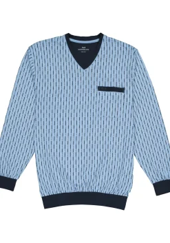 Gotzburg heren pyjama, V-hals, lichtblauw met blauw en wit dessin