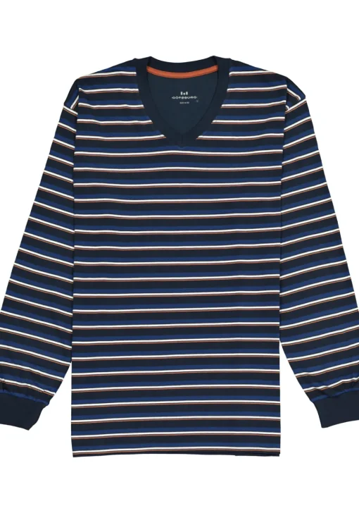 Gotzburg heren pyjama V-hals, donkerblauw gestreept