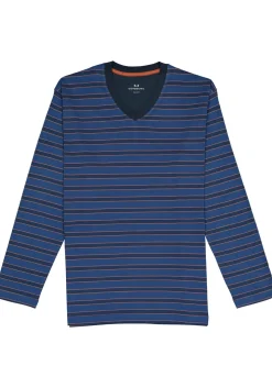 Gotzburg heren pyjama V-hals, middenblauw gestreept