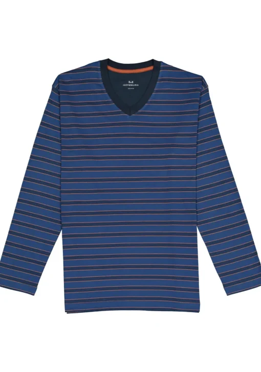 Gotzburg heren pyjama V-hals, middenblauw gestreept