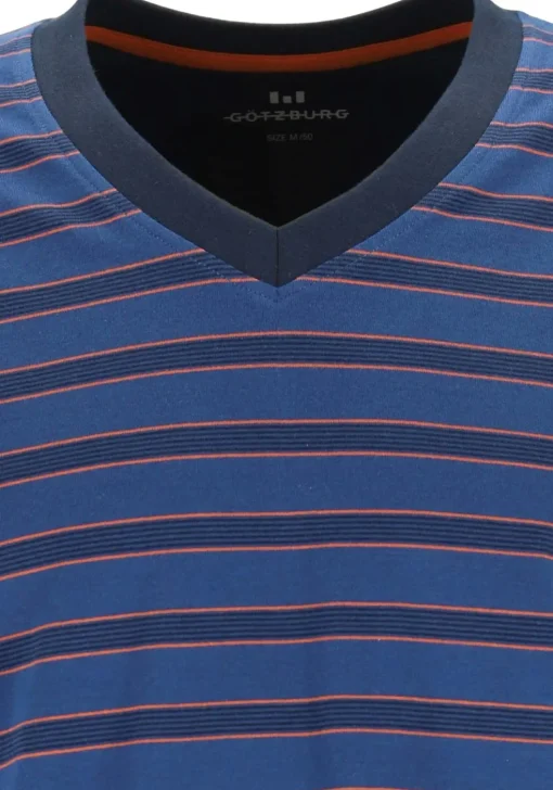 Gotzburg heren pyjama V-hals, middenblauw gestreept