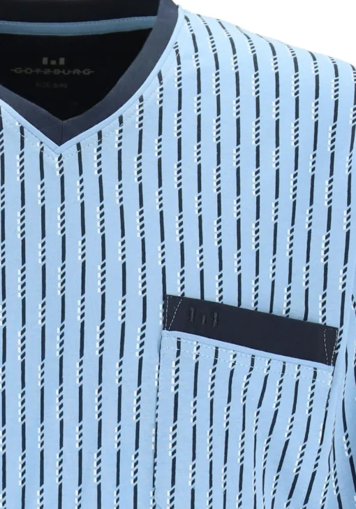 Gotzburg heren pyjama, V-hals, lichtblauw met blauw en wit dessin
