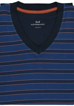 Gotzburg heren pyjama V-hals, middenblauw gestreept