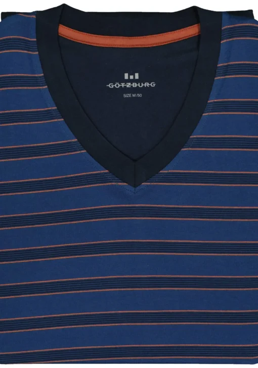 Gotzburg heren pyjama V-hals, middenblauw gestreept